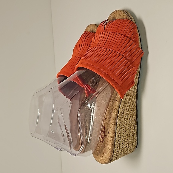 UGG Kendra Wedge Sandals Slides Espadrilles  Suede Leather Fringe Cork Orange 7 - Picture 4 of 16